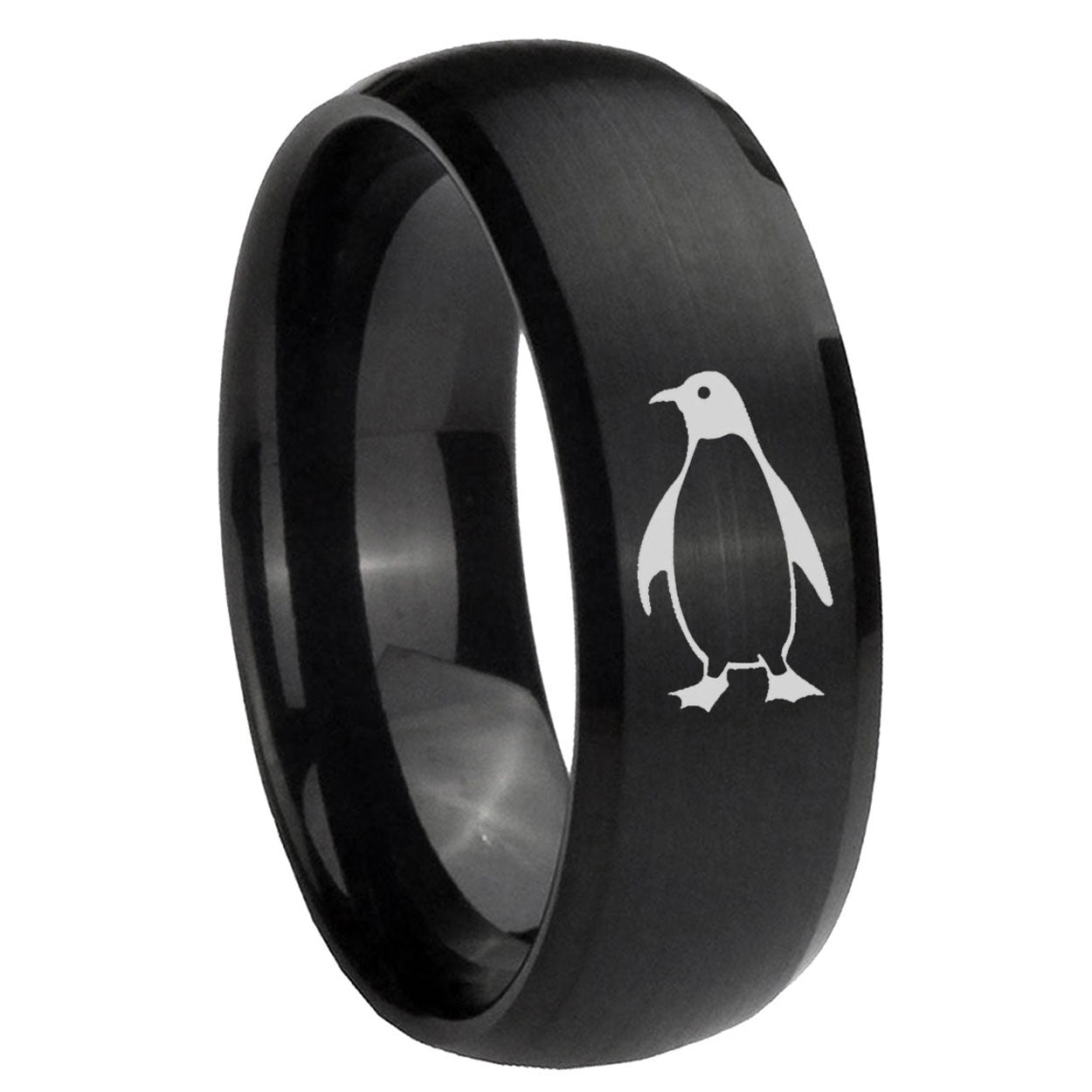 8MM Penguin Dome Brush Black Tungsten Carbide Engagement Ring