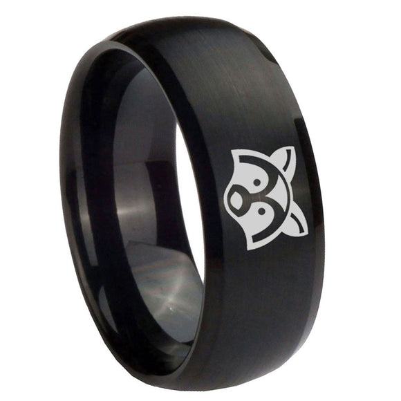 10mm-Raccoon-Animal-Dome-Brush-Black-Tungsten-Carbide-Men's-Engagement-Band