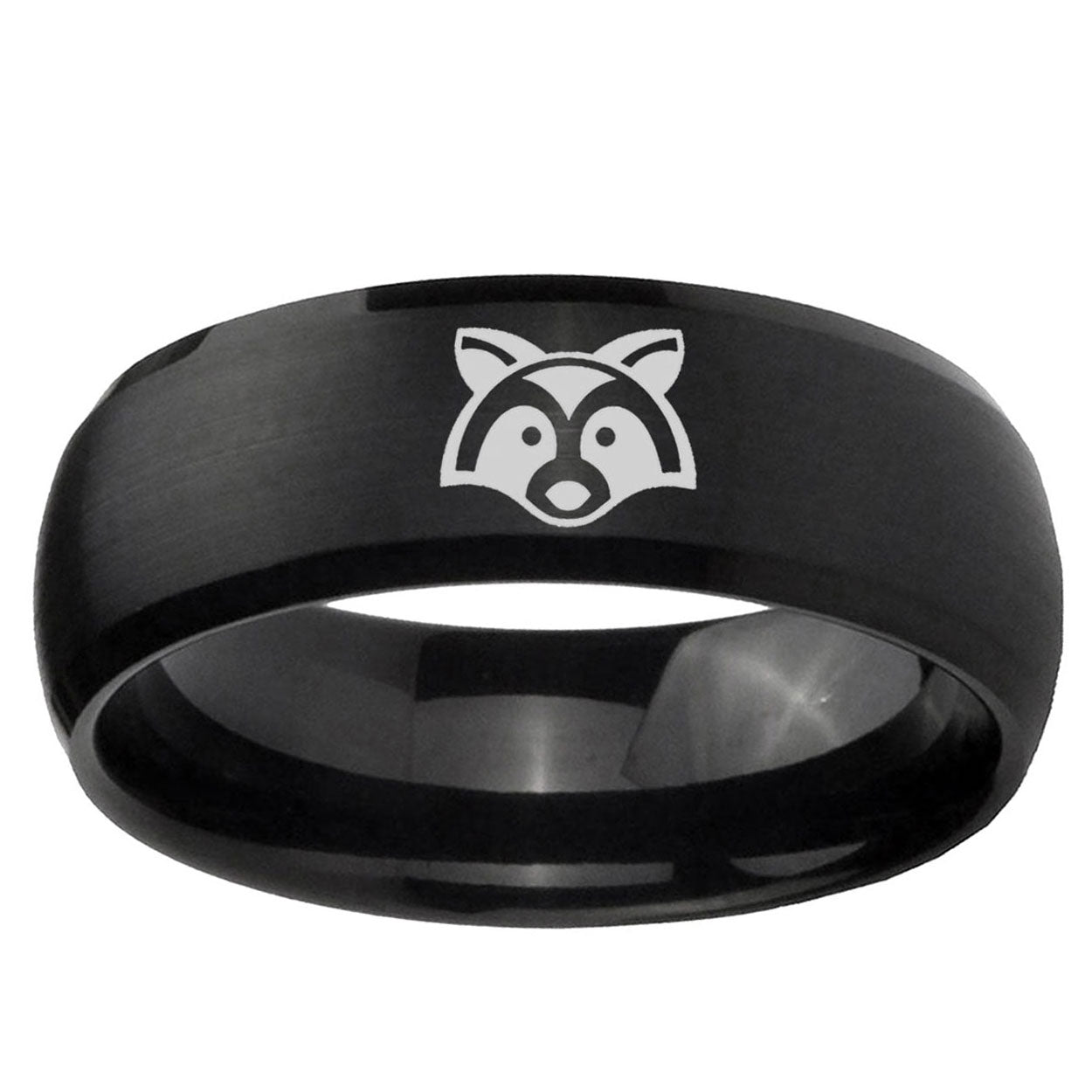 5MMRaccoon Animal Dome Brush Black Tungsten Engagement Ring