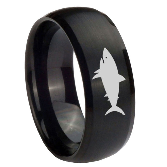 10mm-Shark-Dome-Brush-Black-Tungsten-Carbide-Men's-Engagement-Band