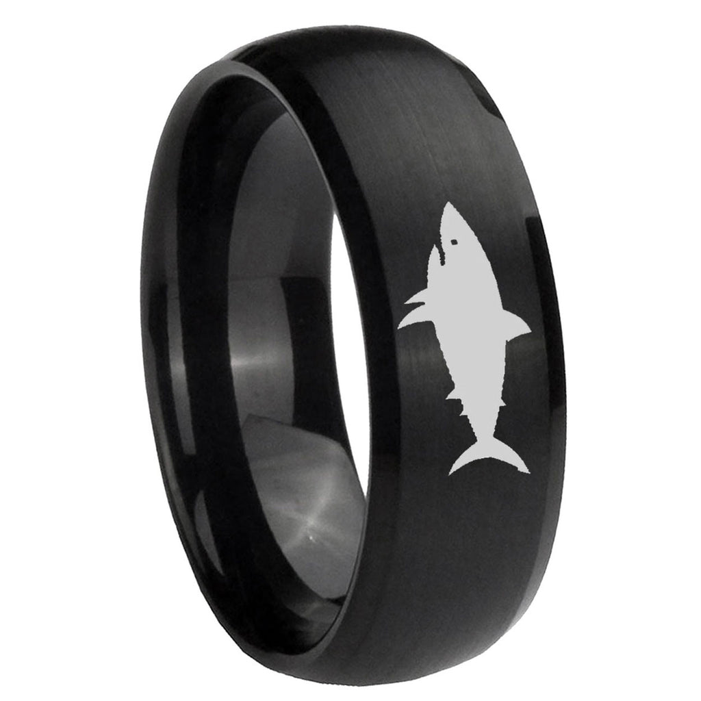 8MM Shark Dome Brush Black Tungsten Carbide Engagement Ring