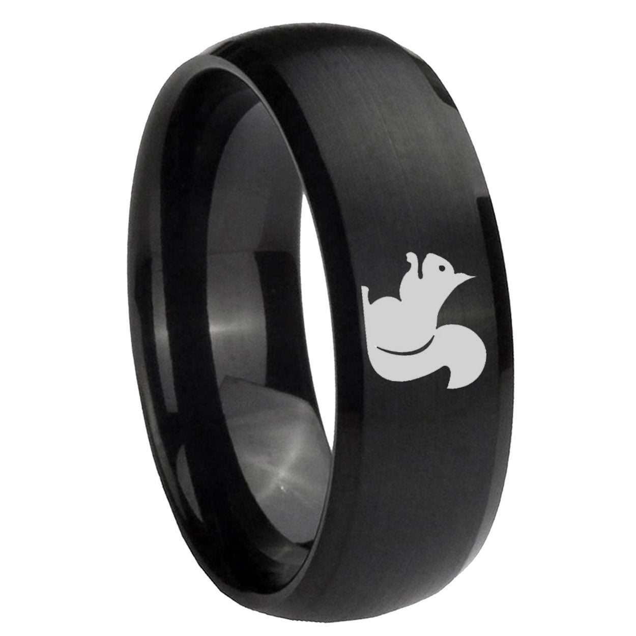 8MM Squirrel Dome Brush Black Tungsten Carbide Engagement Ring