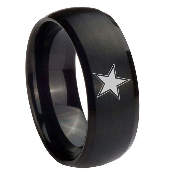 10mm-Cowboys-Star-Dome-Brush-Black-Tungsten-Carbide-Men's-Engagement-Band