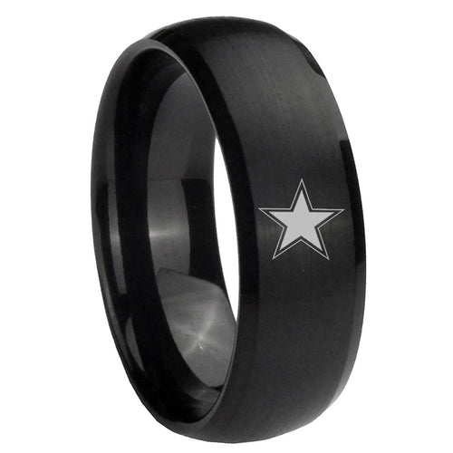 10mm Cowboys Star Dome Brush Black Tungsten Carbide Men's Engagement Band