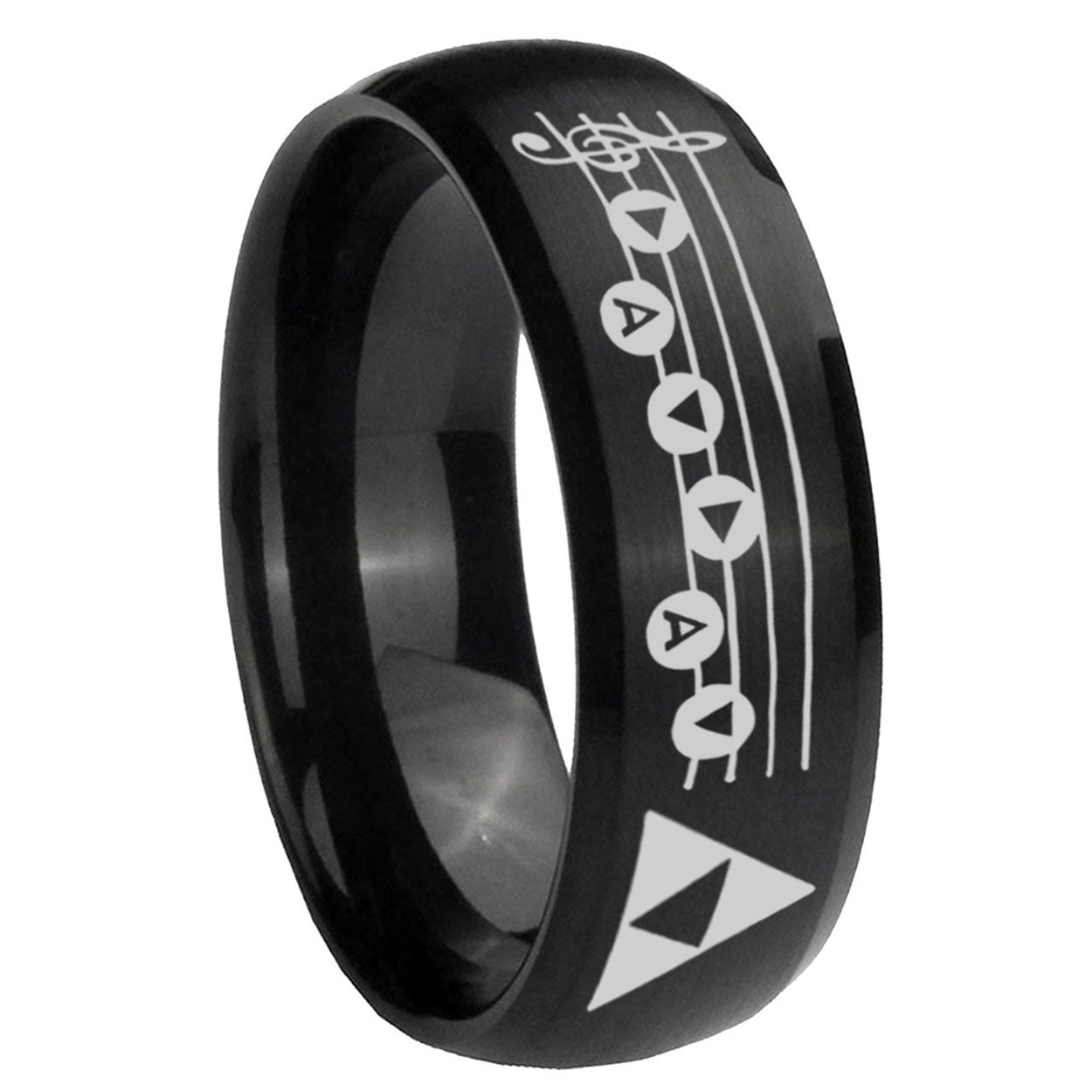 8MM Ocarina Songs Zelda Dome Matte Black Mens Wedding Bands Silver