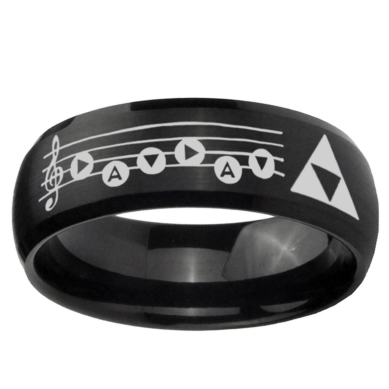 5MMOcarina Songs Zelda Dome Matte Black Mens Wedding Bands Silver