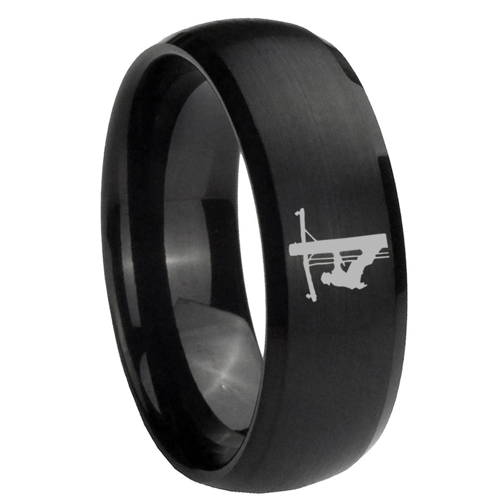 8MM Lineman Symbol Dome Matte Black Mens Wedding Bands Silver