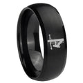 8MM Lineman Symbol Dome Matte Black Mens Wedding Bands Silver