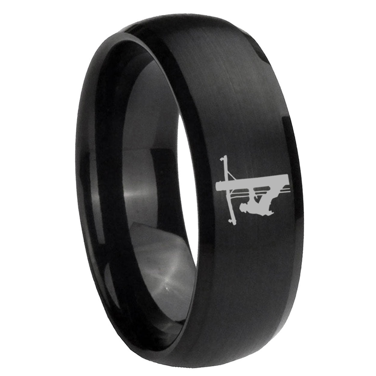 8MM Lineman Symbol Dome Matte Black Mens Wedding Bands Silver