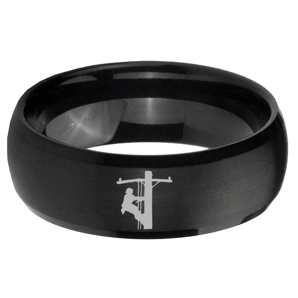 5MMLineman Symbol Dome Matte Black Mens Wedding Bands Silver
