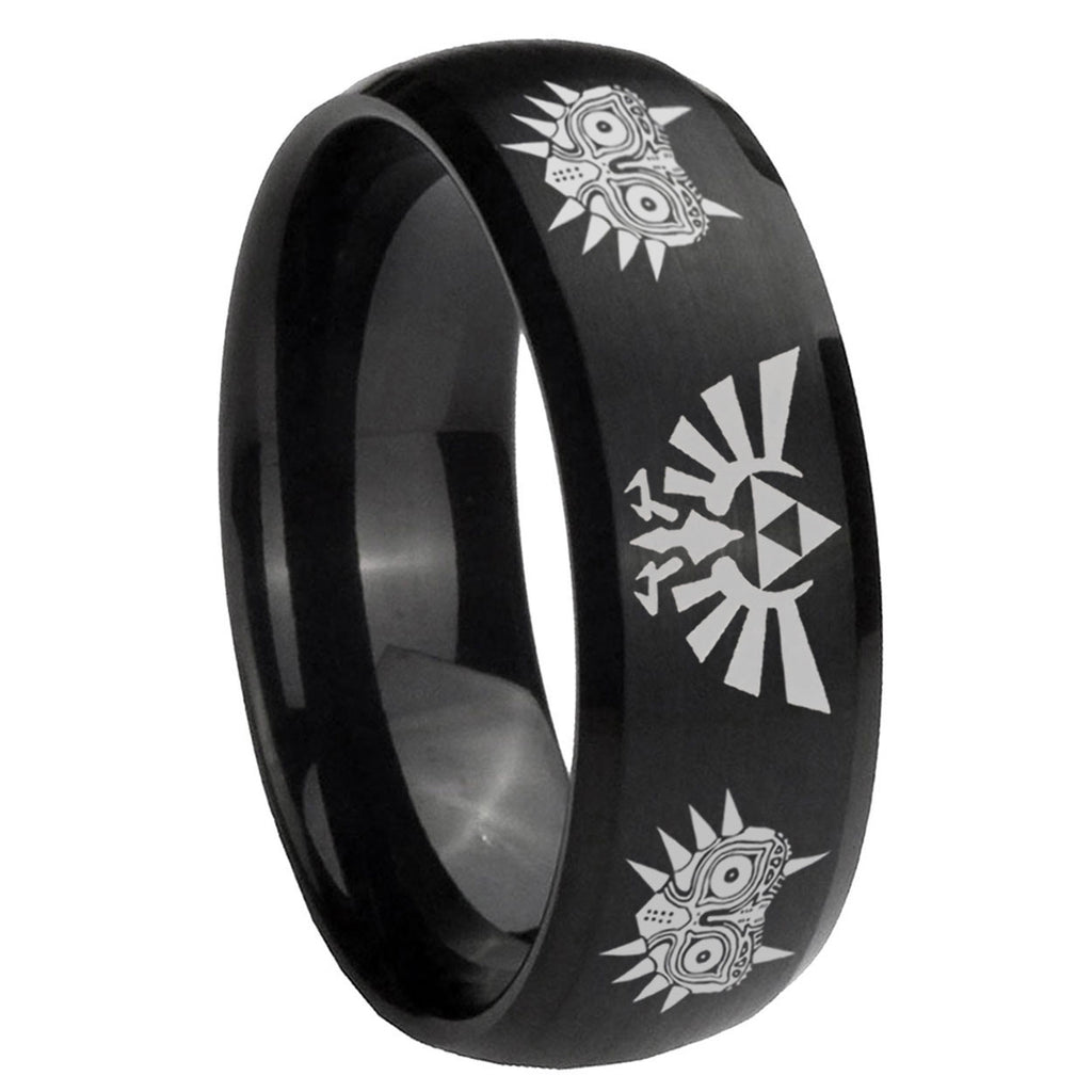 8MM Zelda Majora's Mask Dome Matte Black Mens Wedding Bands Silver