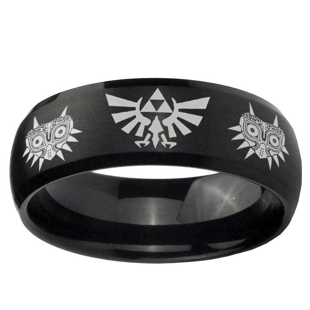 5MMZelda Majora's Mask Dome Matte Black Mens Wedding Bands Silver