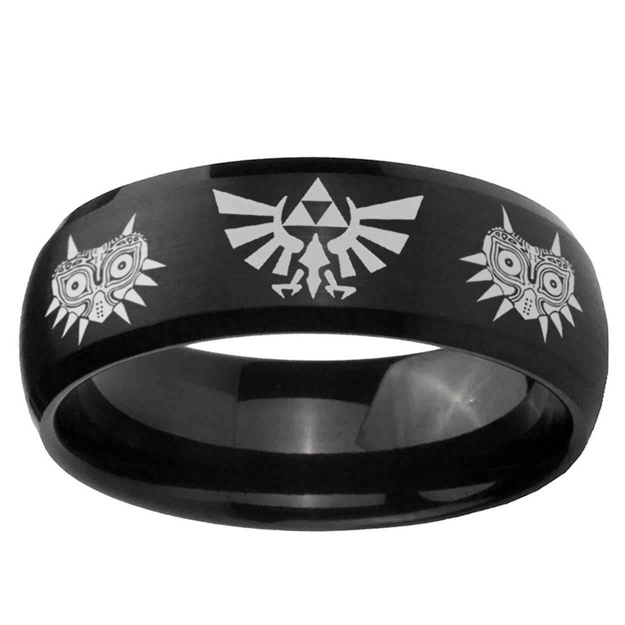 5MMZelda Majora's Mask Dome Matte Black Mens Wedding Bands Silver