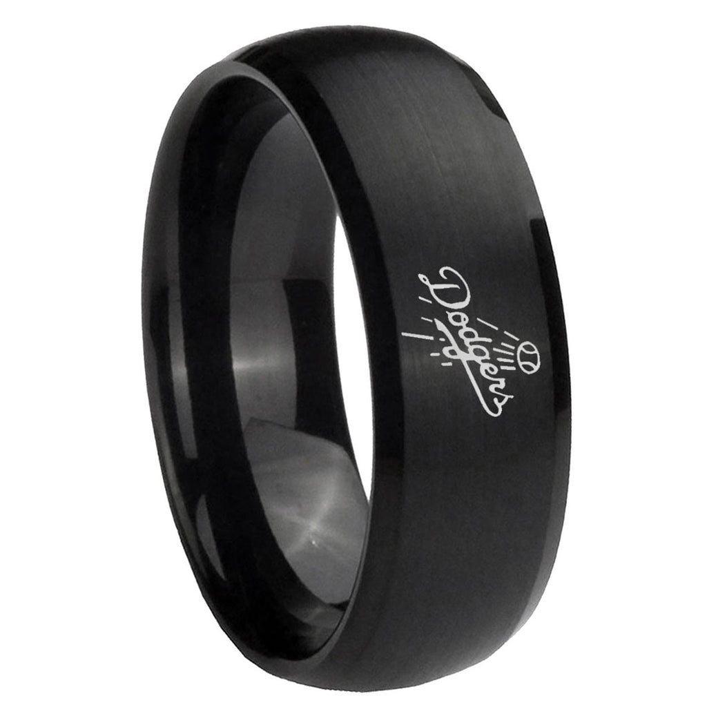 10mm LA Dogers MLB Baseball Dome Brush Black Tungsten Carbide Men's Bands Ring