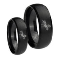 LA Dogers MLB Baseball Dome Brush Black Tungsten Bridal Set Ring