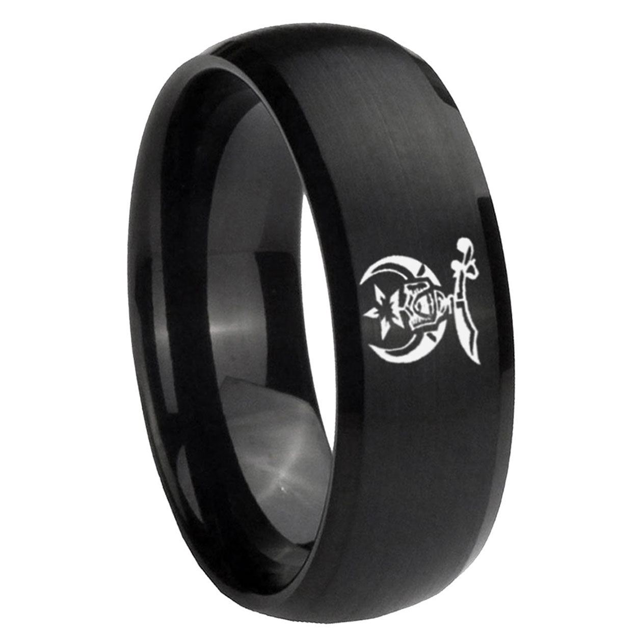 10mm Masonic Shriners Dome Brush Black Tungsten Carbide Men's Bands Ring