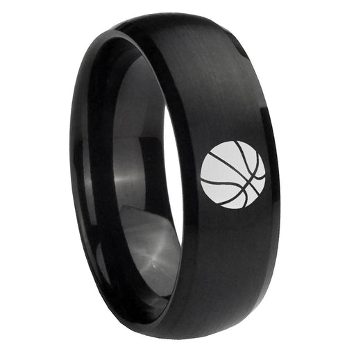 10mm Basketball Dome Brush Black Tungsten Carbide Men's Bands Ring
