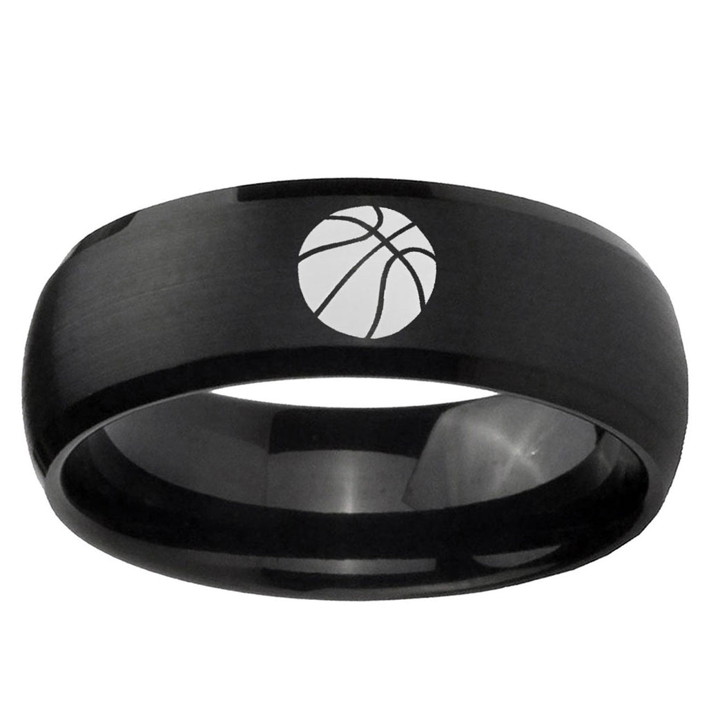10mm Basketball Dome Brush Black Tungsten Ring