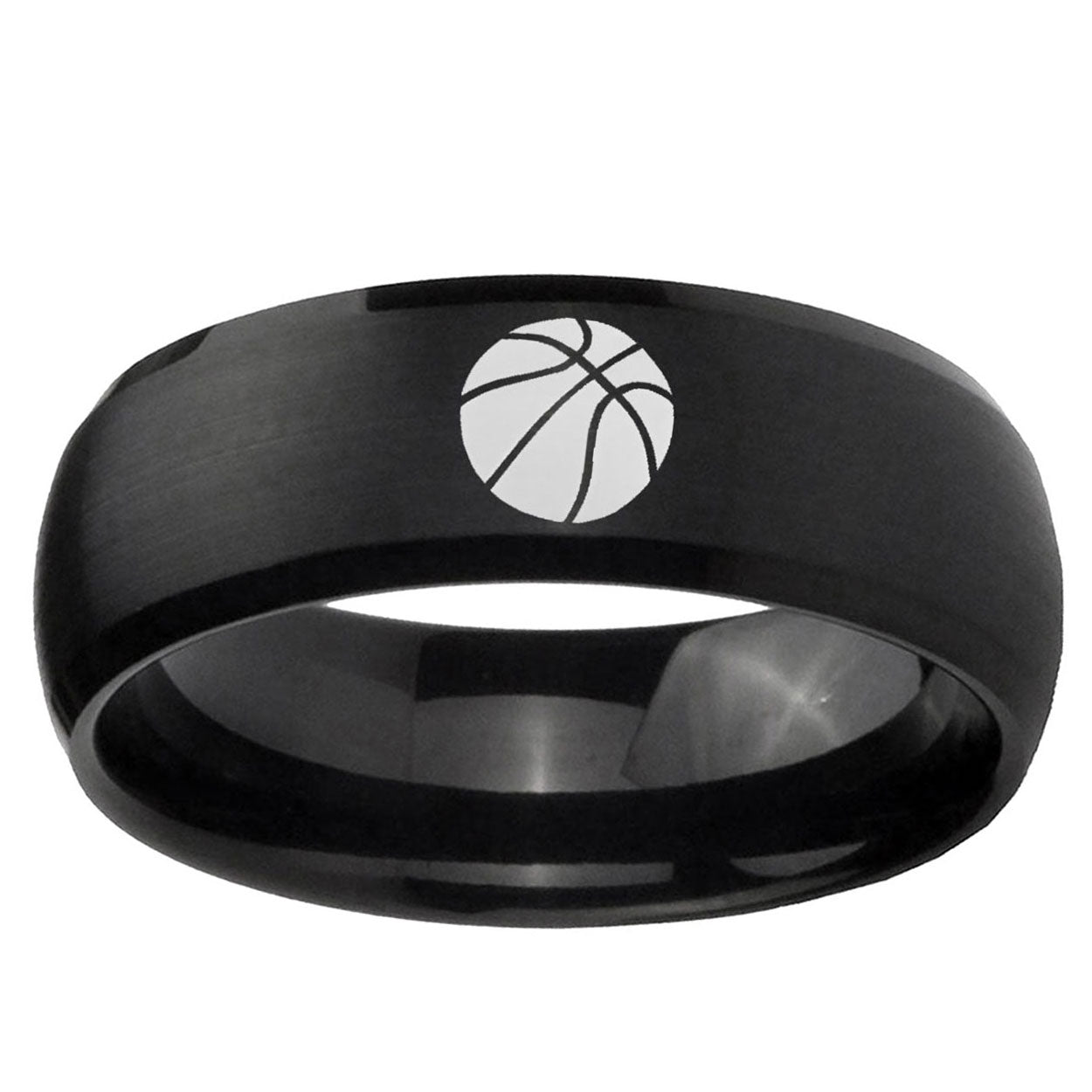 10mm Basketball Dome Brush Black Tungsten Ring