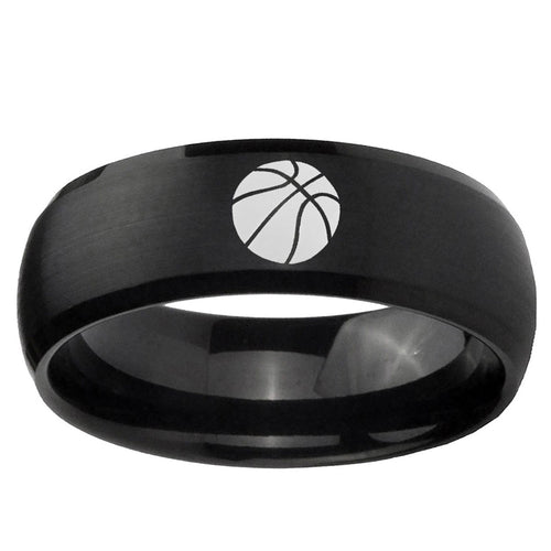 10mm Basketball Dome Brush Black Tungsten Ring