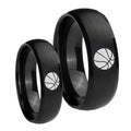 Basketball Dome Brush Black Tungsten His Hers Ring Set