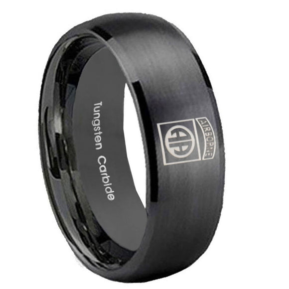 8mm-Army-Airborn-Dome-Brush-Black-Tungsten-Carbide-Mens-Wedding-Band