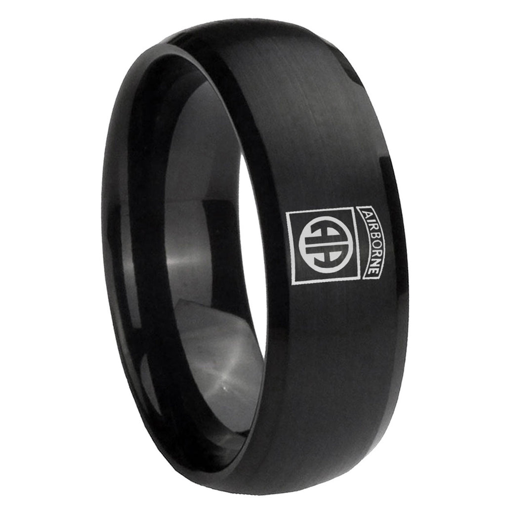 10mm Army Airborn Dome Brush Black Tungsten Carbide Wedding Band Mens