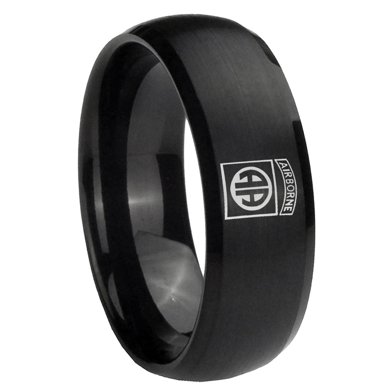 10mm Army Airborn Dome Brush Black Tungsten Carbide Wedding Band Mens