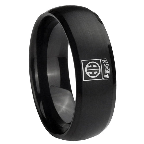 10mm Army Airborn Dome Brush Black Tungsten Carbide Wedding Band Mens
