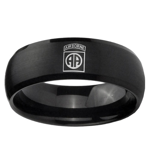 10mm Army Airborn Dome Brush Black Tungsten Ring