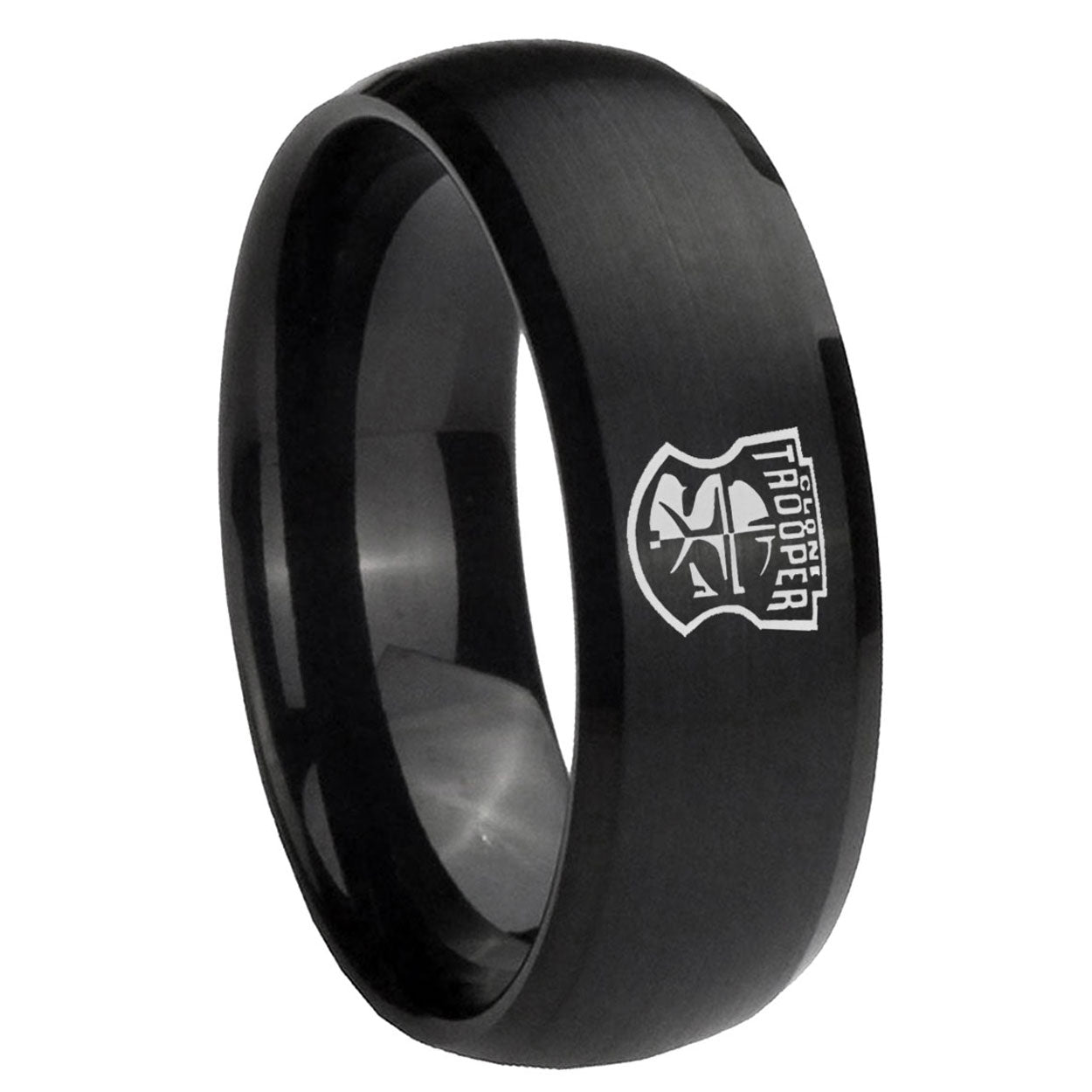 10mm Clone Trooper Dome Brush Black Tungsten Men's Promise Rings