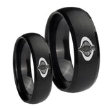 Bride and Groom Cobra Dome Brush Black Tungsten Carbide Engraved Ring Set