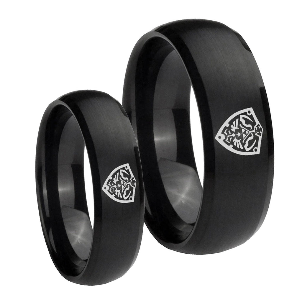 Zelda Hylian Shield Dome Brush Black Tungsten His And Hers Ring