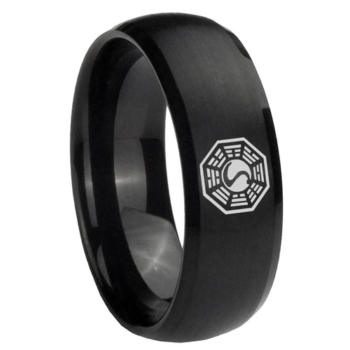 10mm Lost Dharma Dome Brush Black Tungsten Carbide Men's Engagement Ring