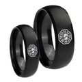 Lost Dharma Dome Brush Black Tungsten Bridal Band Set