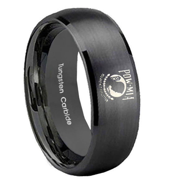 10mm-Military-Pow-Dome-Brush-Black-Tungsten-Carbide-Wedding-Engagement-Ring