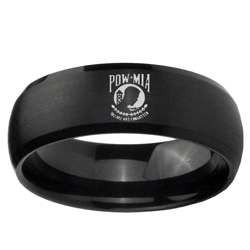 10mm Military Pow Dome Brush Black Tungsten Ring