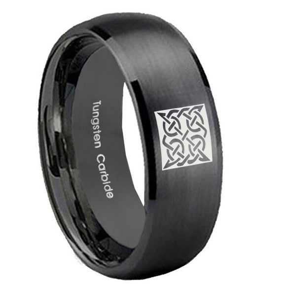 8mm-Celtic-Design-Dome-Brush-Black-Tungsten-Carbide-Men's-Band-Ring