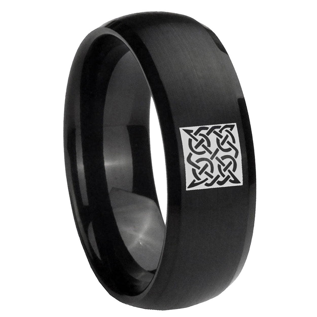 10mm Celtic Design Dome Brush Black Tungsten Carbide Mens Promise Ring