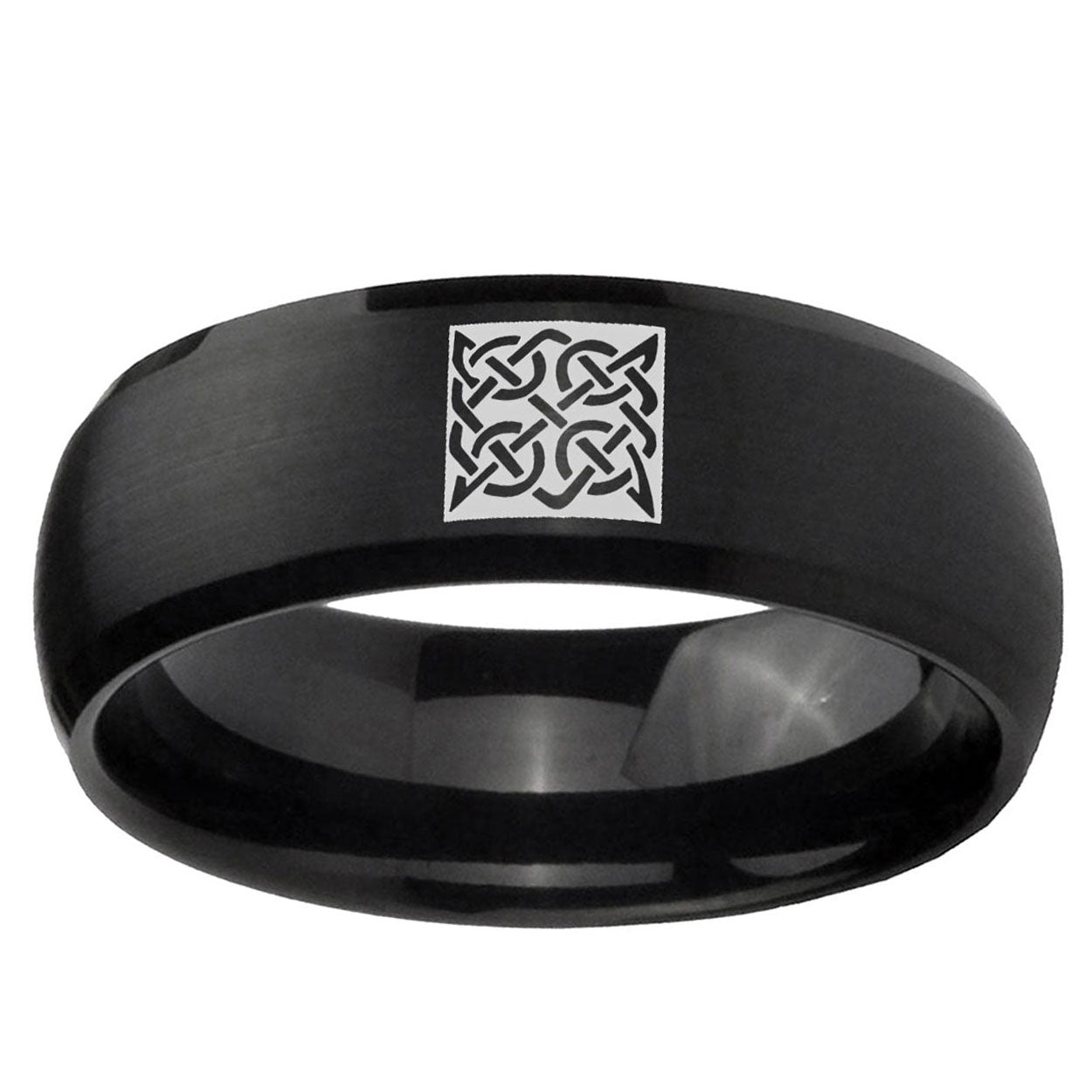 10mm Celtic Design Dome Brush Black Tungsten Ring