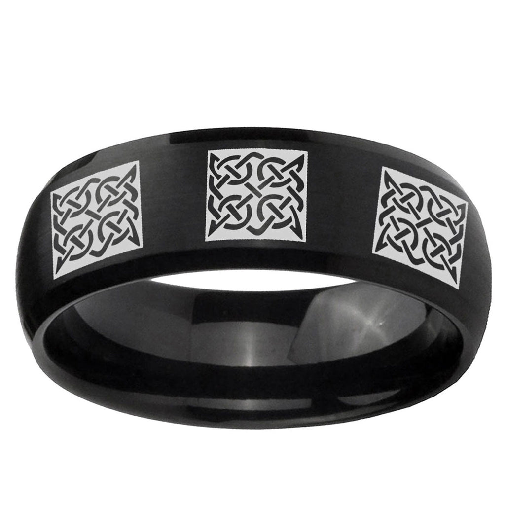 10mm Multiple Celtic Dome Brush Black Tungsten Ring