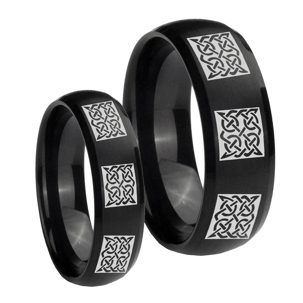 Multiple Celtic Dome Brush Black Tungsten Mens Set Rings