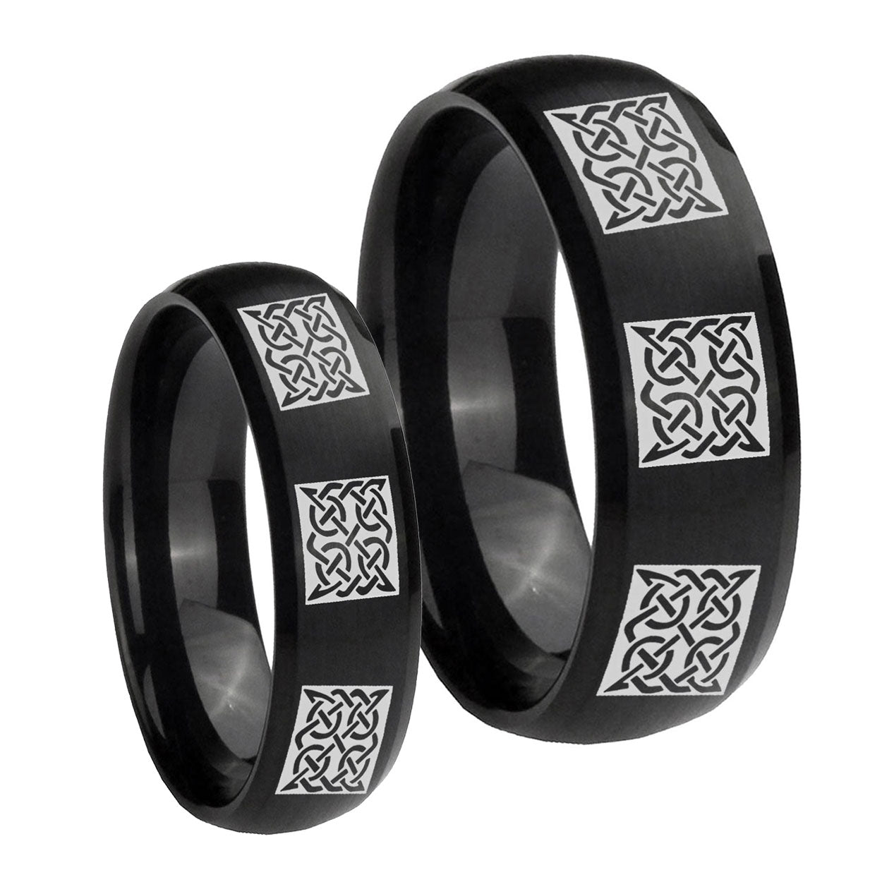 Multiple Celtic Dome Brush Black Tungsten Mens Set Rings