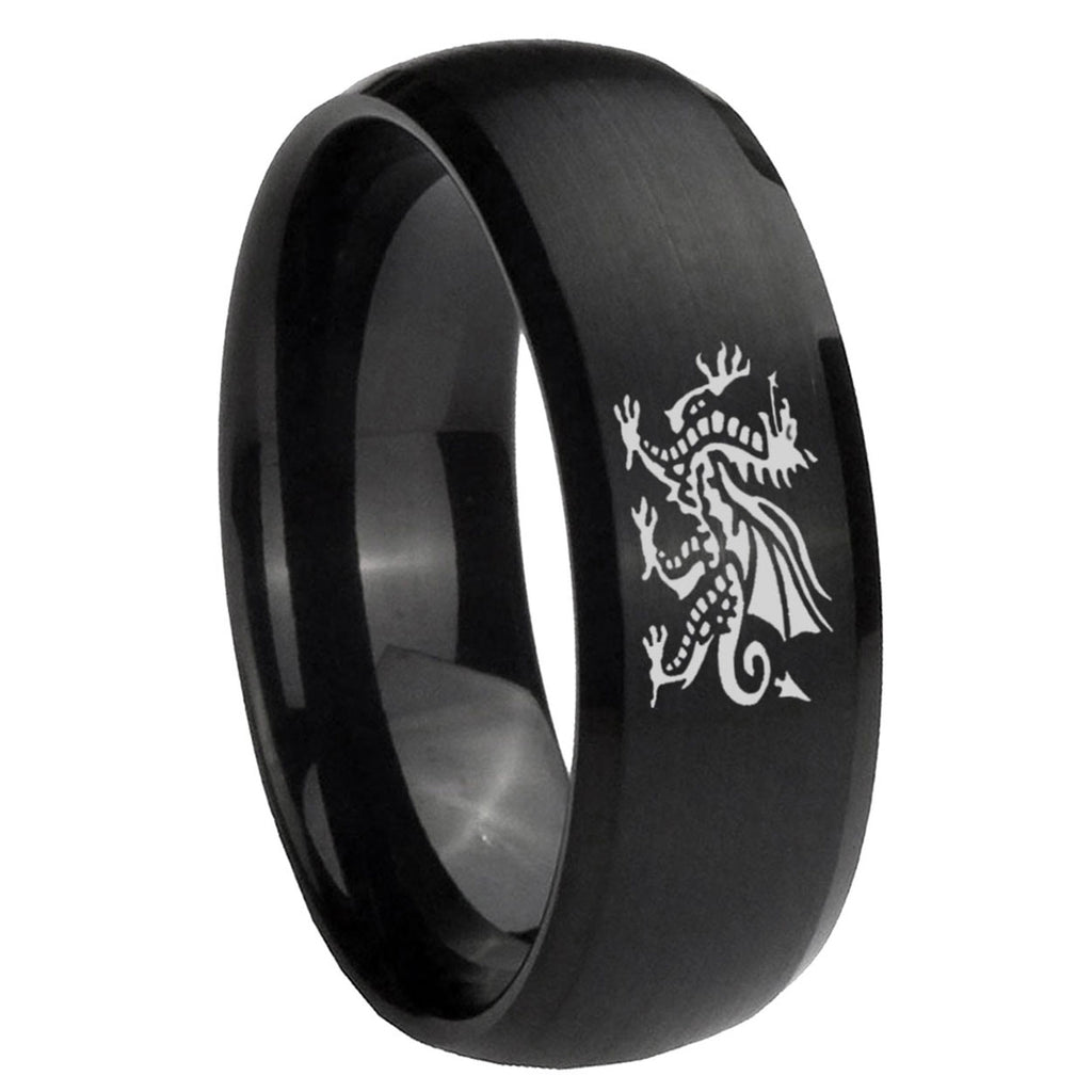 10mm Dragon Dome Brush Black Tungsten Carbide Mens Ring Engraved