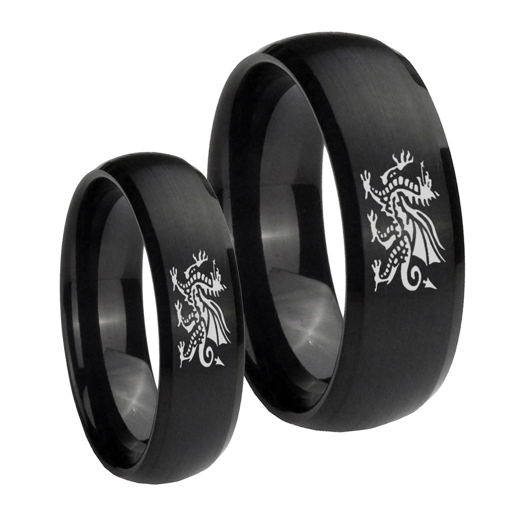 Dragon Dome Brush Black Tungsten Couple Wedding Bands