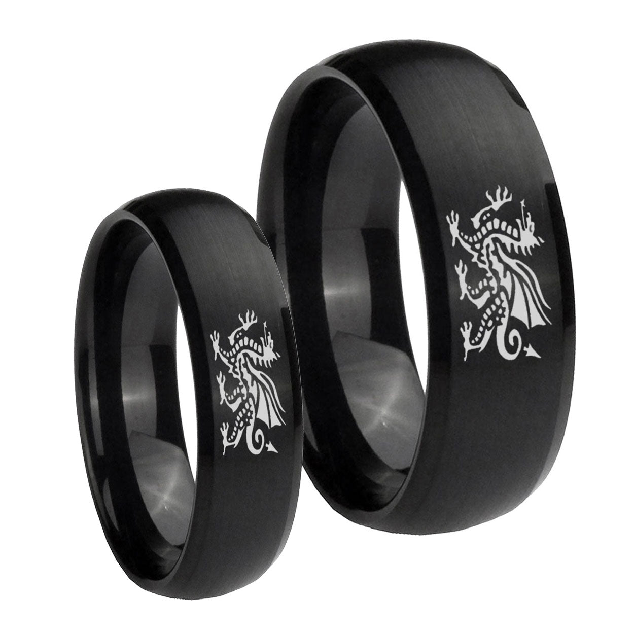 Dragon Dome Brush Black Tungsten Couple Wedding Bands