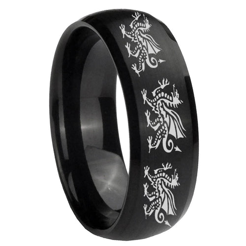 10mm Multiple Dragon Dome Brush Black Tungsten Carbide Mens Anniversary Ring