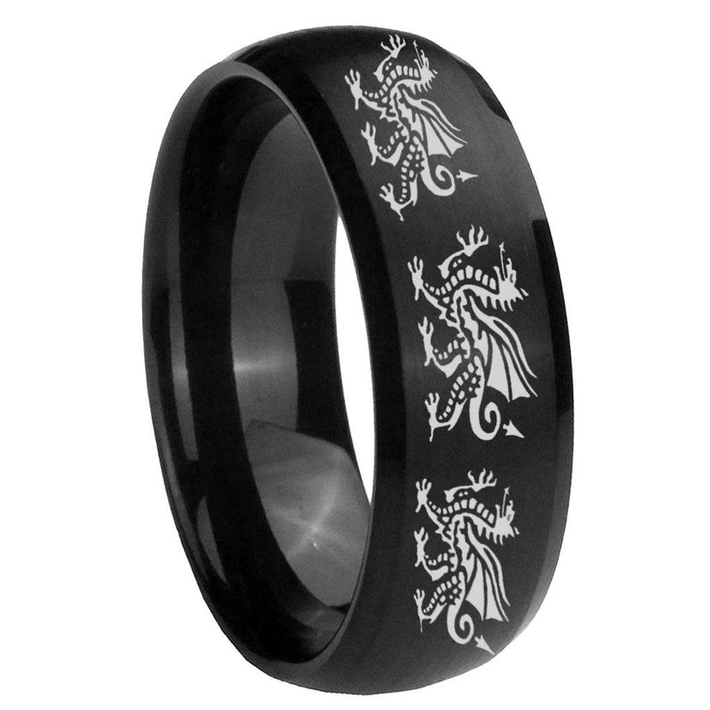 8MM Multiple Dragon Dome Brush Black Tungsten Wedding Ring