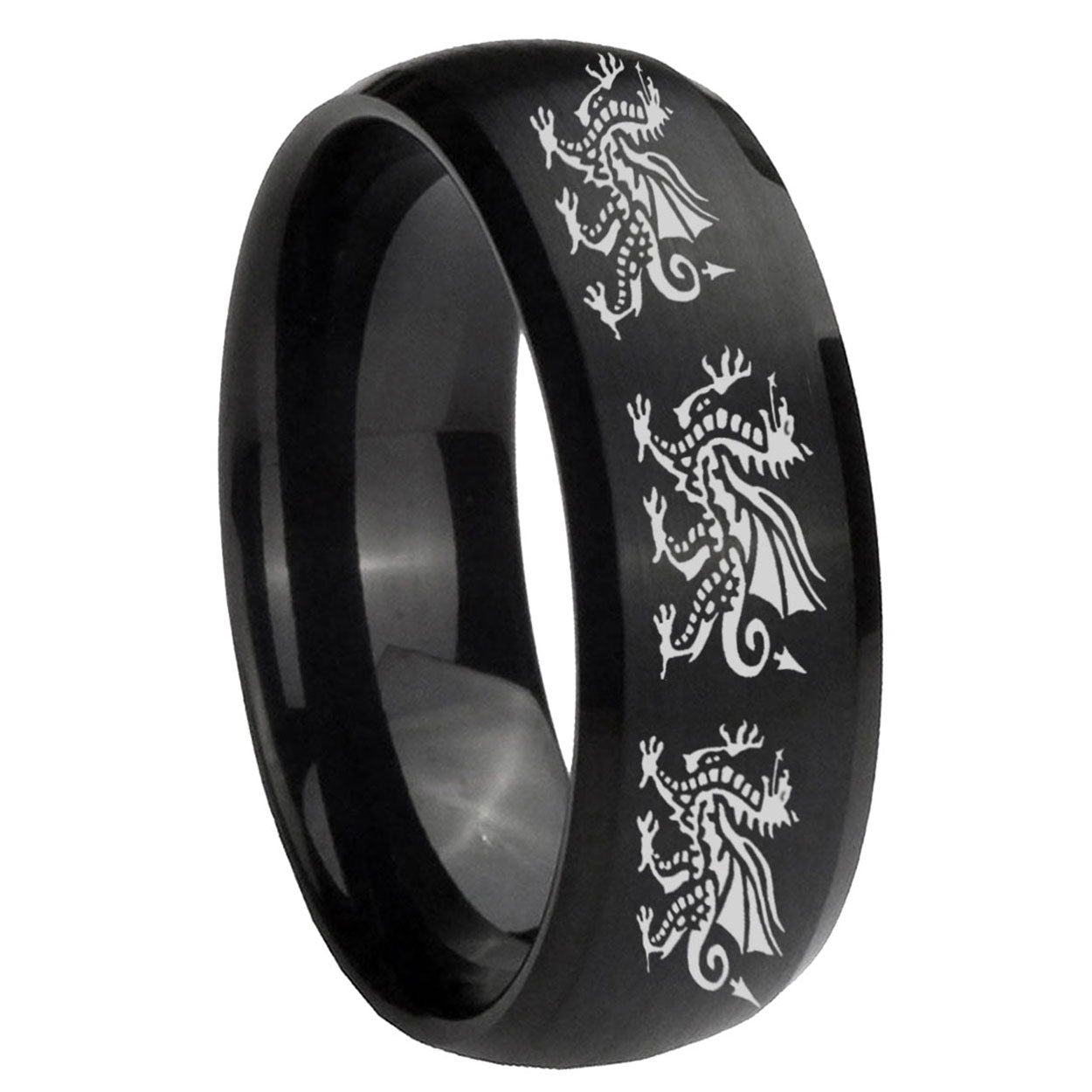 8MM Multiple Dragon Dome Brush Black Tungsten Wedding Ring