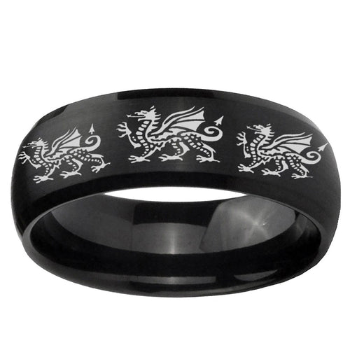 10mm Multiple Dragon Dome Brush Black Tungsten Ring